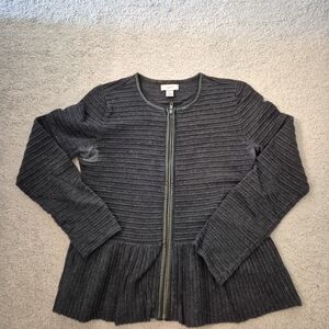 LOFT Charcoal Zip-Up Sweater
